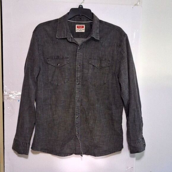 A Wrangle Men's Denim Western Shirt Pearl Snap Rancher Rodeo Chore Size XL - Picture 1 of 10